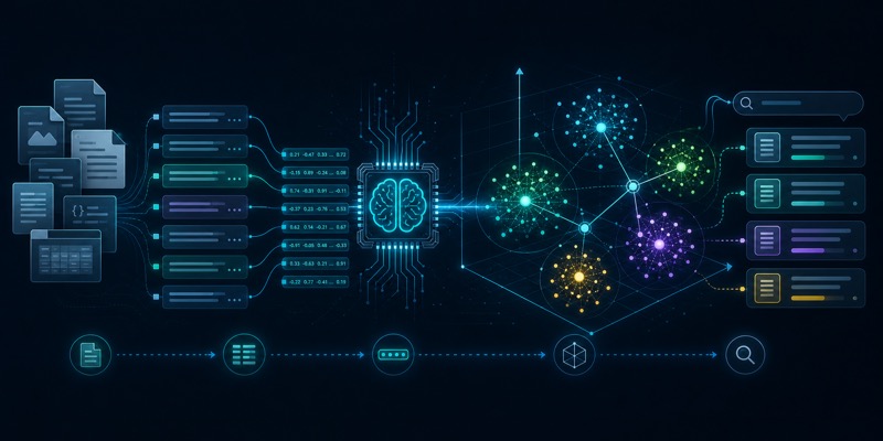 Embedding va semantic qidiruv ishlashini ko‘rsatuvchi hero image